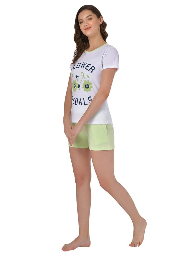 Klamotten Women's White Green Graphic Printed Top Shorts Set GM02Gs view 2