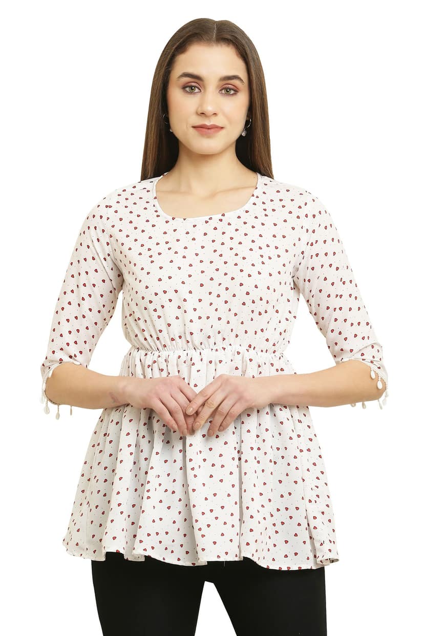Tripti Enterprises Modern Crepe Fabric Fancy Little Heart White Top.