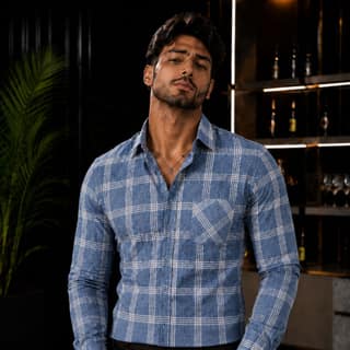 Men's Premium Sky Blue Check Formal Shirt