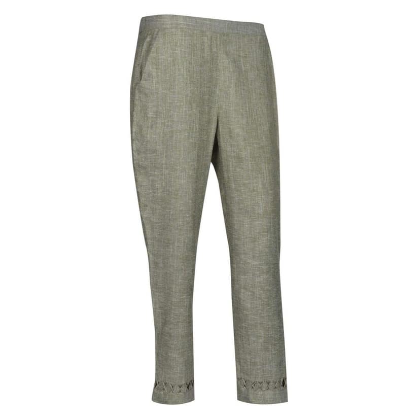 Light Green Cotton Blend Regular Fit Palazzo Pants with Cut-Out Hem for Women view 2