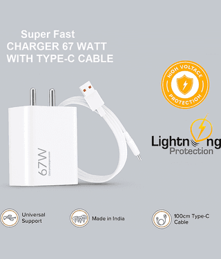 Universal 67W Charger with Type-C to USB Cable | Quick Charging Adapter for Smartphones & Tablets | Compact, Safe & Travel-Friendly