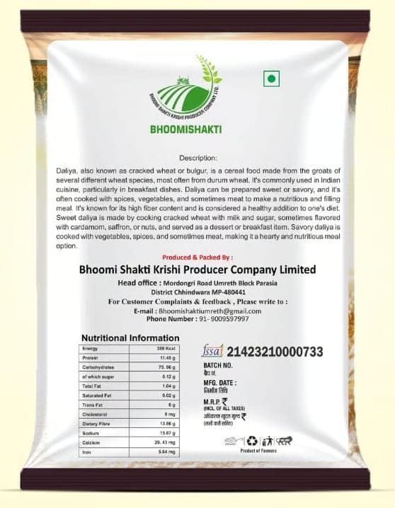 Bhoomi Shakti Premium Daliya 1 kg High Quality Broken Wheat for Healthy Meals view 2