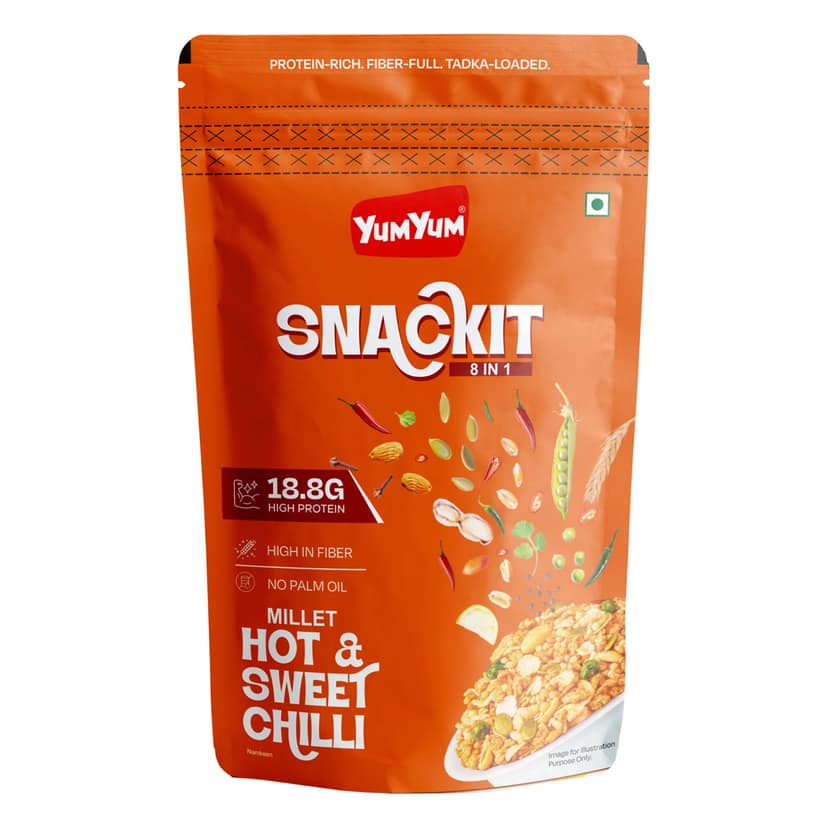 YUM YUM Snackit 8 India 1 80g Millet High Protein & High Fiber Hot & Sweet Chilli Namkeen - 80g