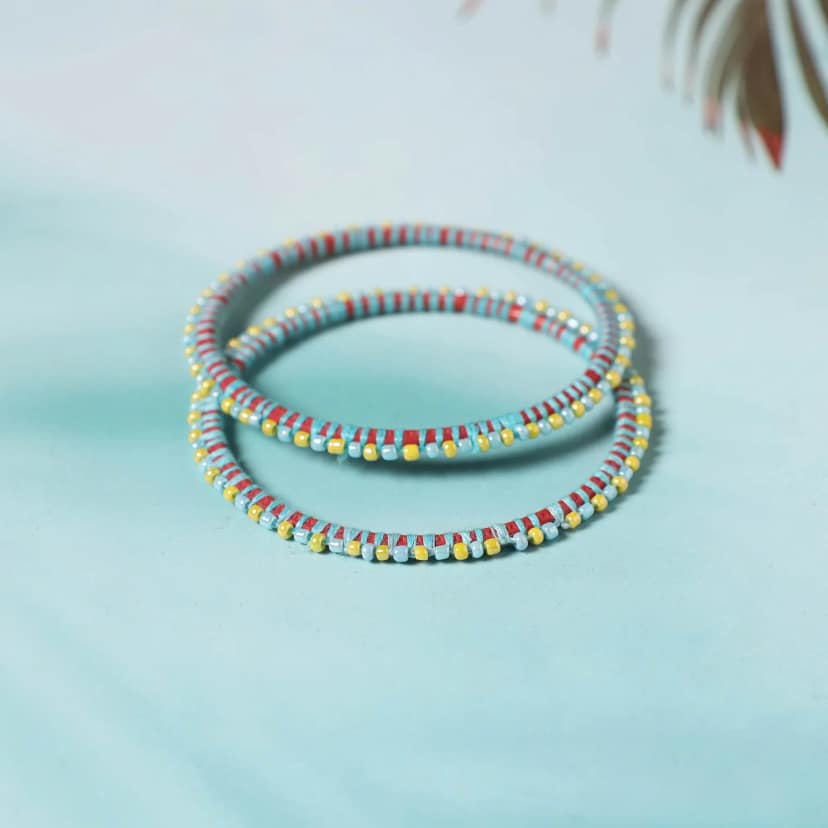 Multicolor - Hand Embroidered Beadwork Bangle (Set of 2) view 2