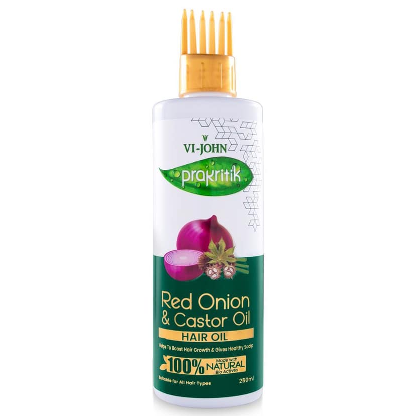 VI-JOHN PRAKRITIK Red Onion & Castor Hair Oil Helps to Boost Hair Growth, 100% Natural Bio Actives Hair Oil (250 ml)