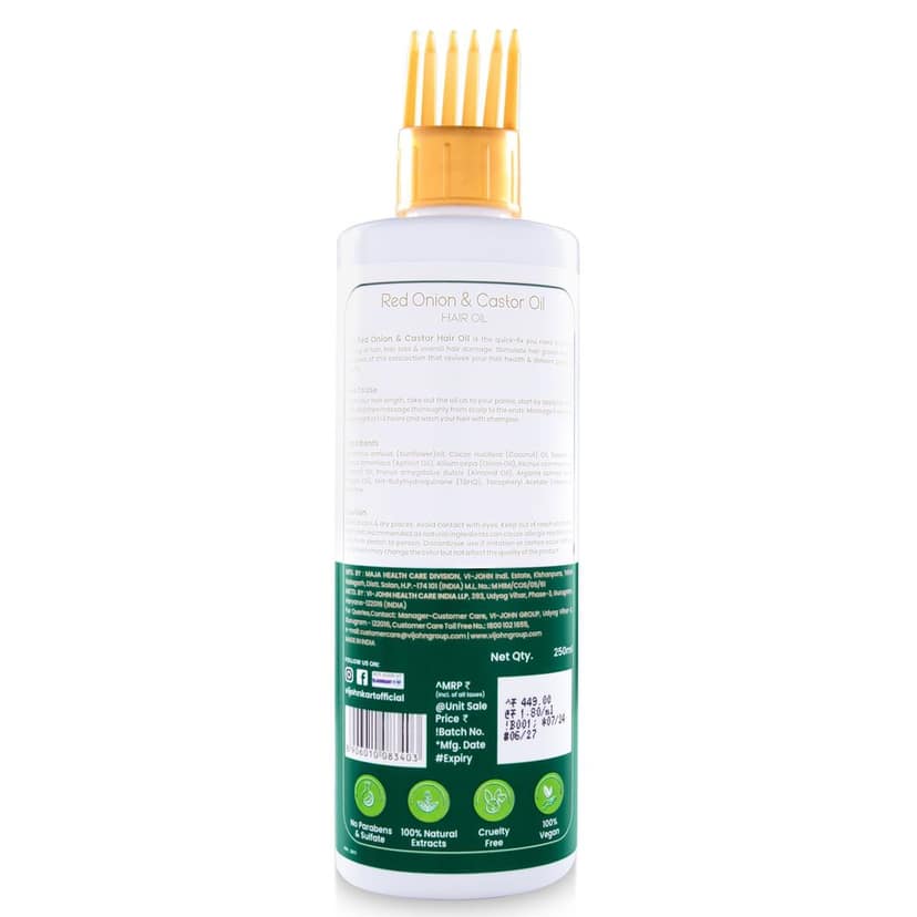 VI-JOHN PRAKRITIK Red Onion & Castor Hair Oil Helps to Boost Hair Growth, 100% Natural Bio Actives Hair Oil (250 ml) view 2