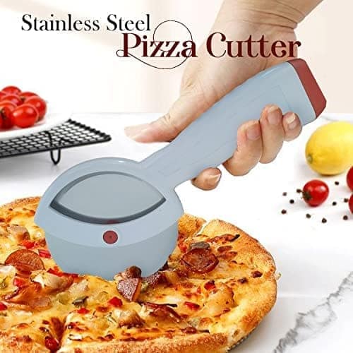 GLOBAL IMPEX Stainless Steel Pizza Cutter Premium Food Grade with Comfortable Plastic Handle Wheel Type White Color with Sharp Blade (Pack of 1) view 2
