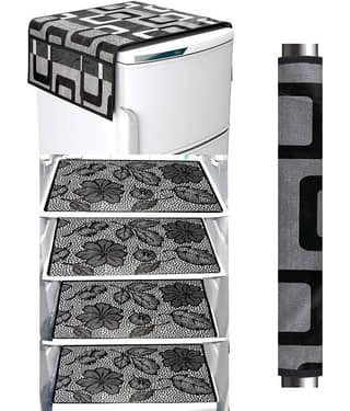 Crosmo Polyester Floral Fridge Mat & Cover ( 99 53 ) Pack of 6 - Black