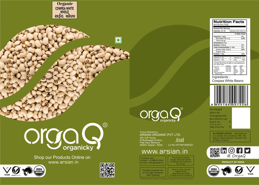 OrgaQ Organicky Organic Cowpea White/Lobia/Chola Whole Beans view 2