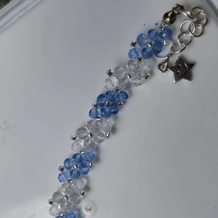 SkyBlue and White Crystal beaded Bracelet - Handmade Adjustable Jewellery view 2