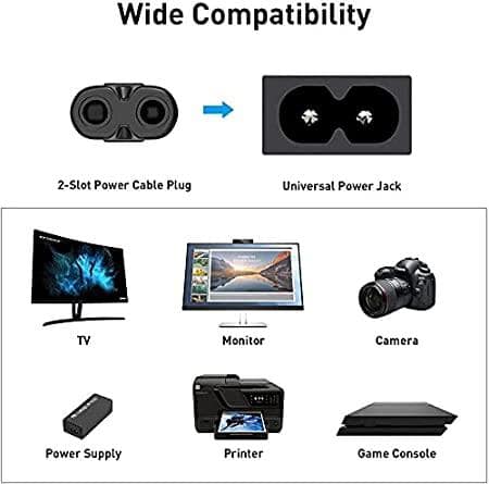 Champion 2-Pin Universal IEC C7 AC Power Cord Cable for LED TV, Laptop, PlayStation, Printer & Camera (Black) view 2