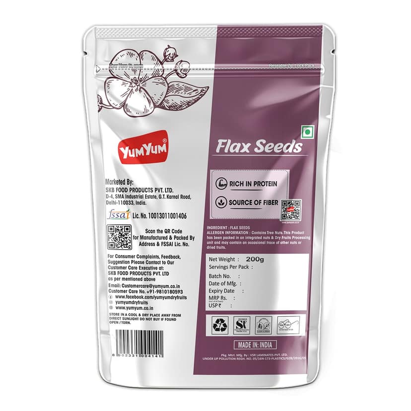 YUM YUM Raw Flax Seeds, Omega 3 Fatty Acid Rich Healthy Seed Immunity Booster Brown Flax Seeds - 200g view 2