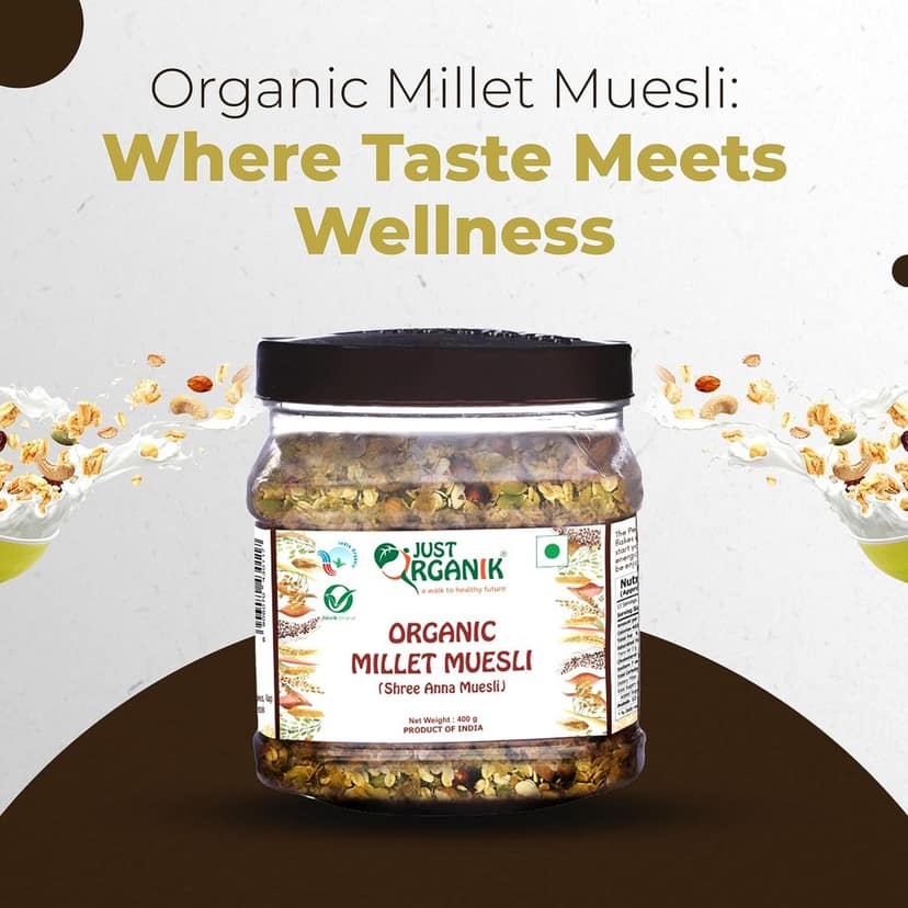 Just Organik Millet Muesli 400g | Healthy Breakfast Option | Certified Organic - Shree Anna Muesli view 2