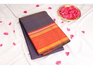 Purple Orange Handloom Kanchipuram Silk Pattu Saree