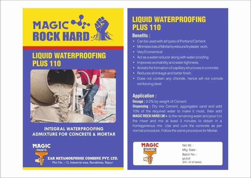 Magic Rock Hard Liquid Waterproofing (LW Plus) Solution For Waterproofing & Repairs for Roofs, Terraces, Bathrooms, Toilets | Roof Leakage, Crack Seal Agent Roof Water Leakage Solution (4 Liters) view 2