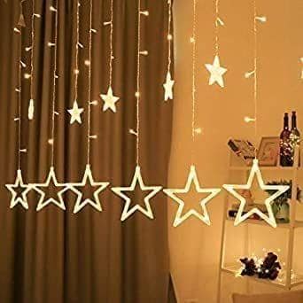Store 4 Hope 12 Stars 138 Led Curtain String Lights Window Curtain Lights with 8 Flashing Modes Decoration for Christmas, Wedding, Party, Home, Patio Lawn Warm White (138 Led-Star, Copper, Pack of 1) view 2