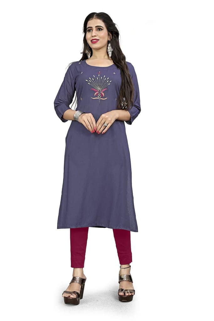 STYLEOO Combo Rayon Three-Fourth Sleeve A-Line Kurti for Women (Grey & Wine) (M, L, XL, XXL) view 2
