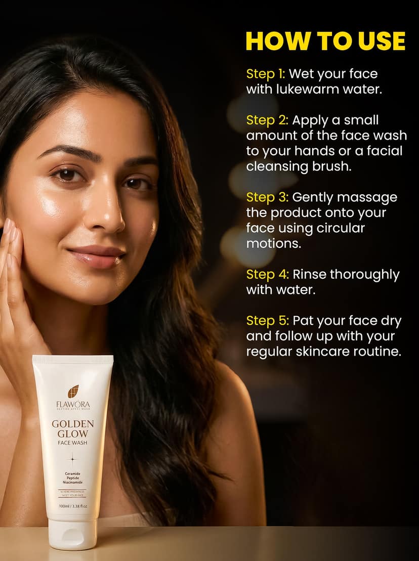 Flawora Golden Glow Facewash with Niacinamide for Brightening, Moisturization and Nourishment - 100ml view 2