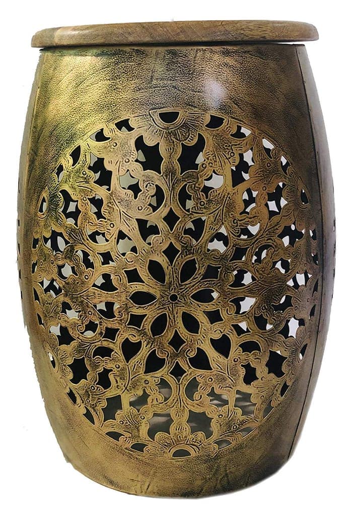 Creative Handicrafts Iron Metal T-Light Beautiful Stool Home décor/Floor Decor/Table Decor/Decoration ( Wood,Gold ) view 2
