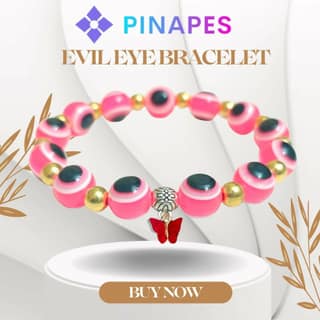 Pinapes Butterfly Beads and Evil Eye Charm Bracelet A Must-Have for Fashionable and Superstitious Women with Red Butterfly - Pink