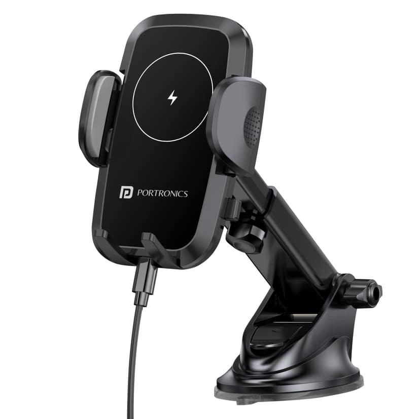 Portronics Charge Clamp 2 Mobile Mount, Type-C, 360 Rotation, Sturdy Build, LED Display