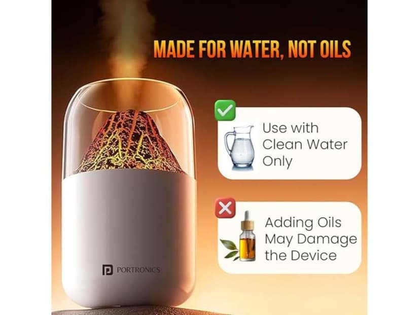 Portronics Magma 2-in-1 Volcano Water Mist Humidifier & Night Lamp, Type-C Powered, Silent Operation, Dual Mist & Light Modes, 300 ml Tank, Skin Hydration & Easy Breathing view 2