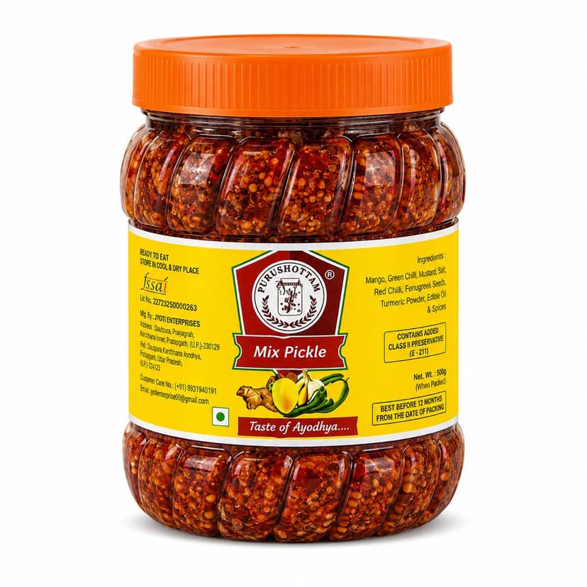 Purushottam Mix Pickle – Authentic Taste of Ayodhya | Traditional Indian Mixed Pickle | 500 g