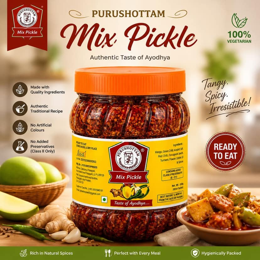 Purushottam Mix Pickle – Authentic Taste of Ayodhya | Traditional Indian Mixed Pickle | 500 g view 2