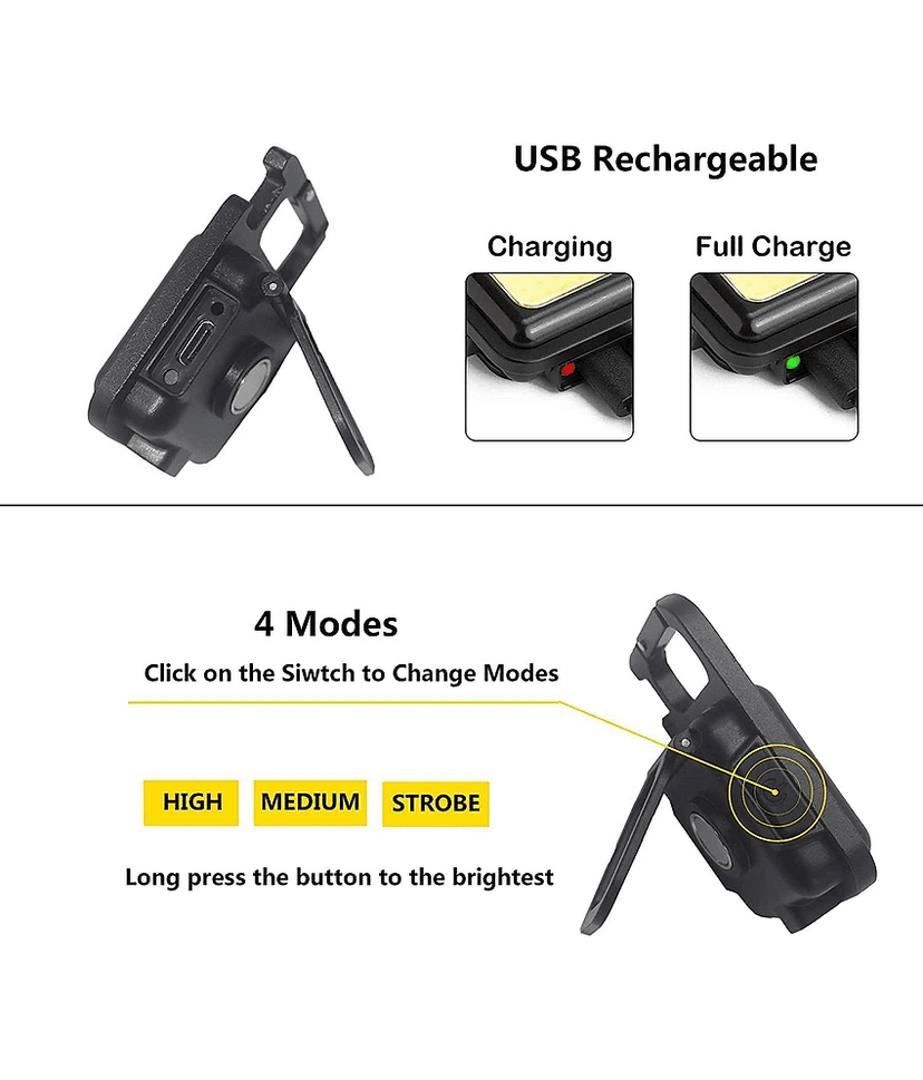 Keychain Led Light Portable Pocket Light with Folding Bracket Bottle Opener and Magnet Base for Fishing Walking Camping 800Lumens Bright Rechargeable view 2