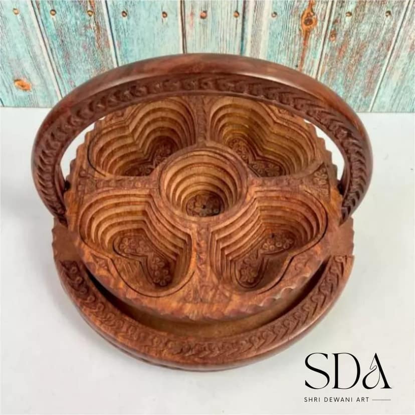 Wooden Foldable Dry Fruit Basket for Kitchen Decor, Home Decor, Living Room Decor, Handmade Wooden Item view 2