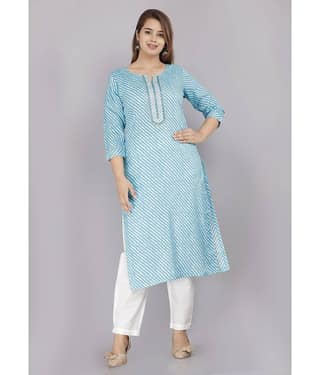 HIGHLIGHT FASHION EXPORT - Light Blue Cotton Women's Straight Kurti ( Pack of 1 )