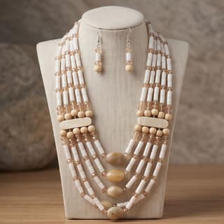 Elegant Multi-Layered Beaded Necklace and Earring Set