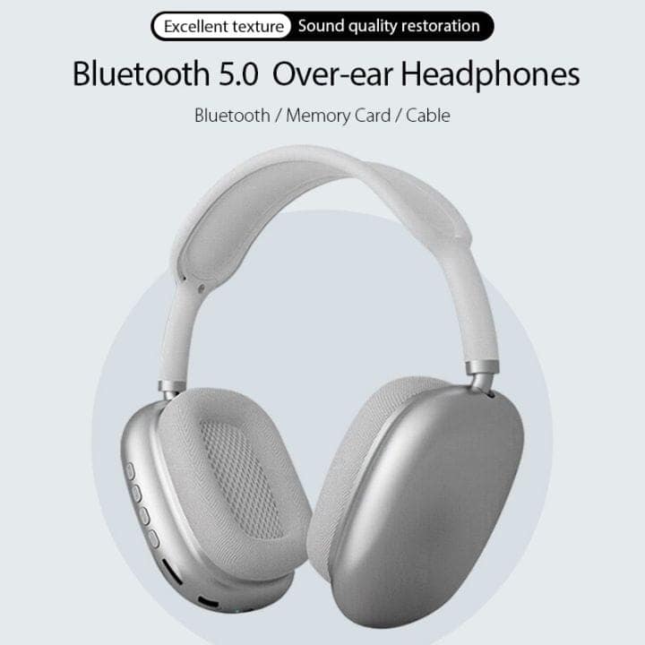 P9 Wireless Bluetooth 5.0 Over-Ear Headphones with Mic | FM Radio, TF Card Slot, 3.5mm Jack | Headset for iPhone, Android, Gym, Office & Travel (White). view 2