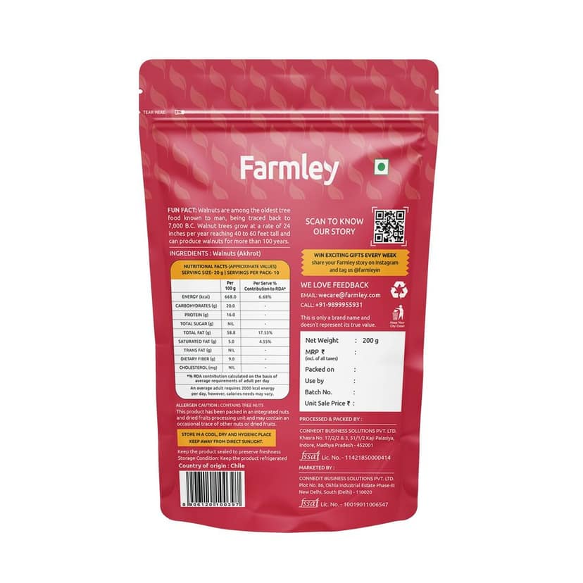 Farmley Premium Chile Walnut Kernel | 5 x 200 g | Walnuts Without Shell, Akhrot, Dry Fruits, Extra Light Halves (Pack Of 5) view 2