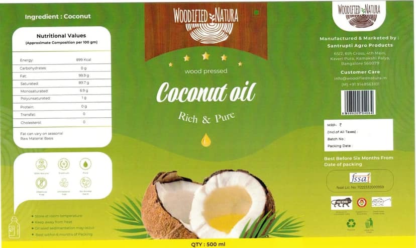 Woodified Natura Wood Pressed Coconut Oil 1Ltr view 2