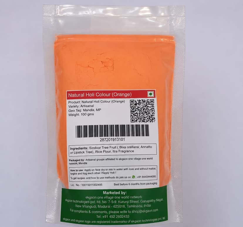 Natural Holi Colours - Yellow, Green, Orange (Pack Of Three) Each Pack 100gms view 2