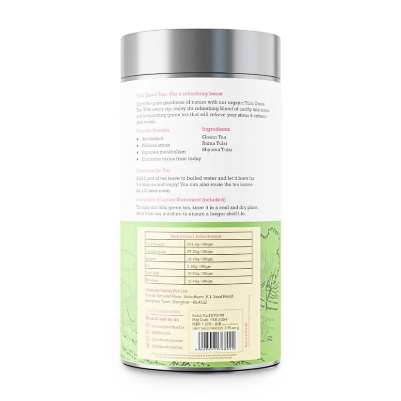 Tulsi Green Tea - 100gm, Green Tea Loose Leaves with Rama Tulsi and Shyama Tulsi | Refreshing Blend of Green Tea and Holy Basil | Natural Antioxidants & Boosts Immunity | view 2