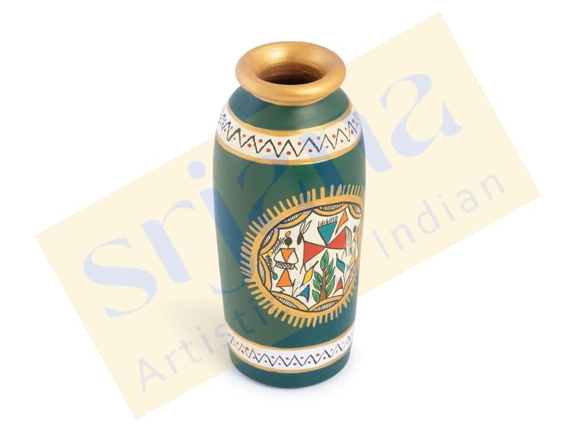 Srjana Terracotta Hand Painted Flower Vase Single pc view 2