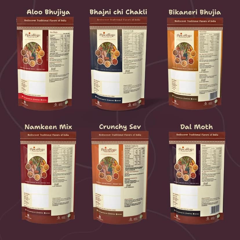 SpiceRaga | Bikaneri Bhujia, Dalmoth, Mix Namkeen, Crunchy Sev, Bhajni Chi Chakli, Aloo Bhujia(Pack of 6)| Made With Pure Groundnut Oil | No Palm Oil | No Trans Fat | Indian Snacks Combo | Total 920g view 2