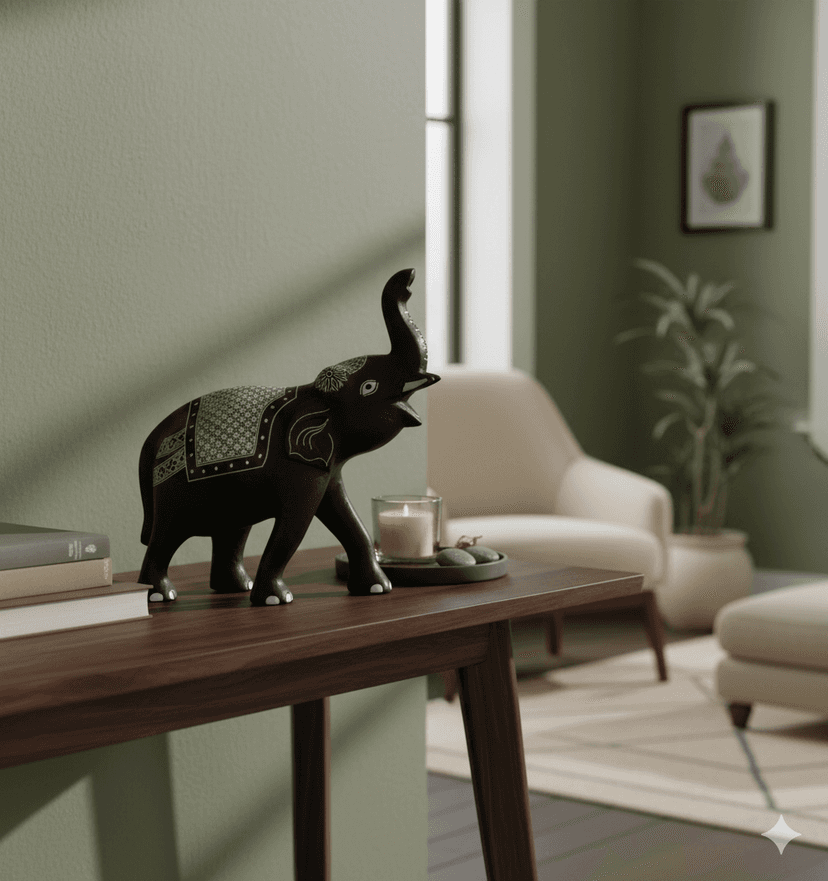 Bidri Art Elephant Figurine 6 Inch Zinc Copper Alloy view 2