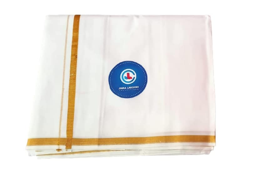 JINKA LAKSHMI COLLECTIONS Pure Cotton White Dhoti 4 Meters Unstitched Pack of 1 (Gold Border)