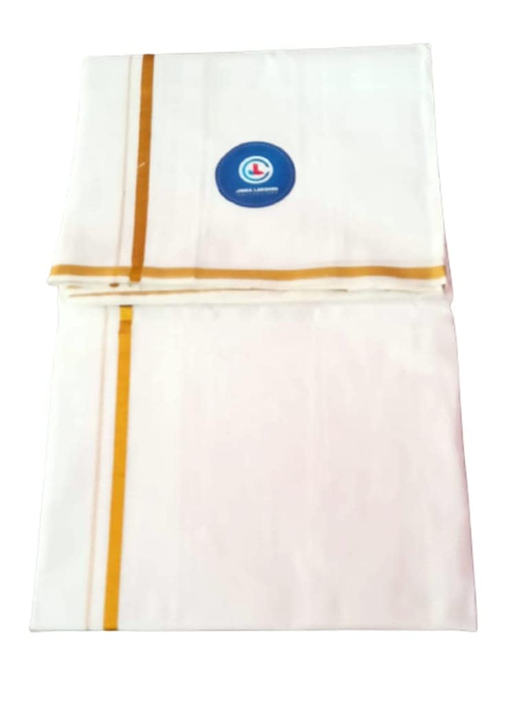JINKA LAKSHMI COLLECTIONS Pure Cotton White Dhoti 4 Meters Unstitched Pack of 1 (Gold Border) view 2