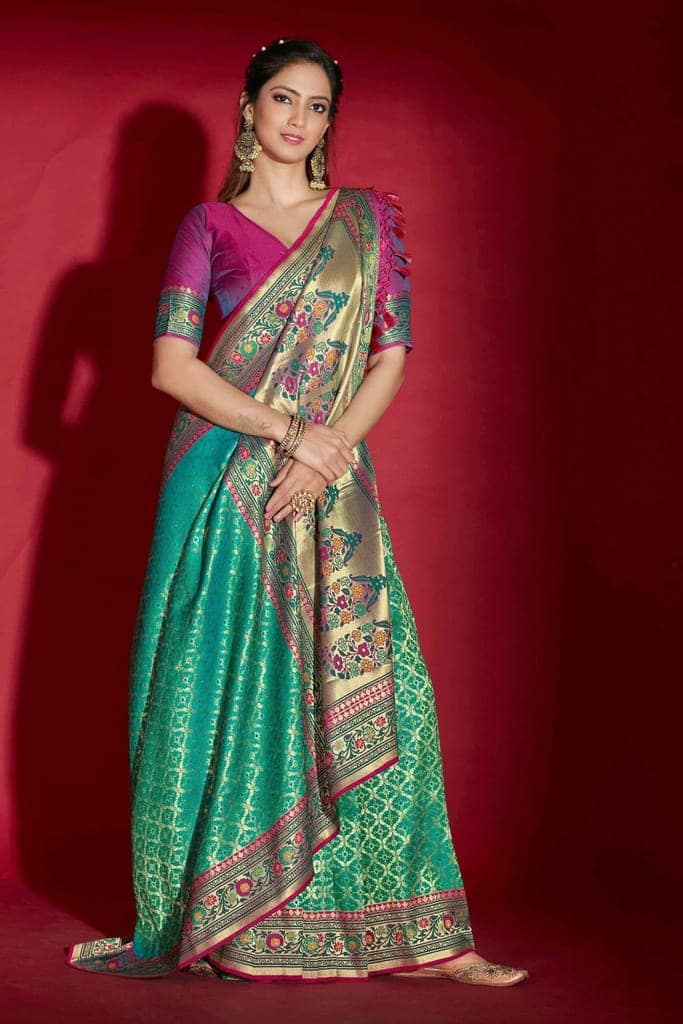 Green Color Heavy Weaving Soft Silk Saree With Weaving, Zari Work Border Tassal Pallu And Weaving Blouse Piece