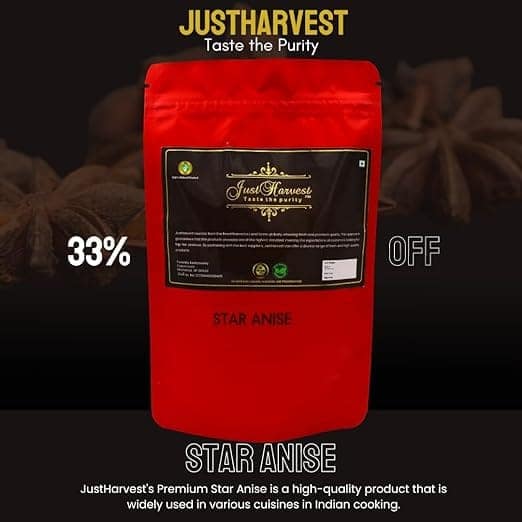 JustHarvest Star Anise Whole Spice, Chakri Phool, Anasa Puvvu, Aromatic 100g view 2
