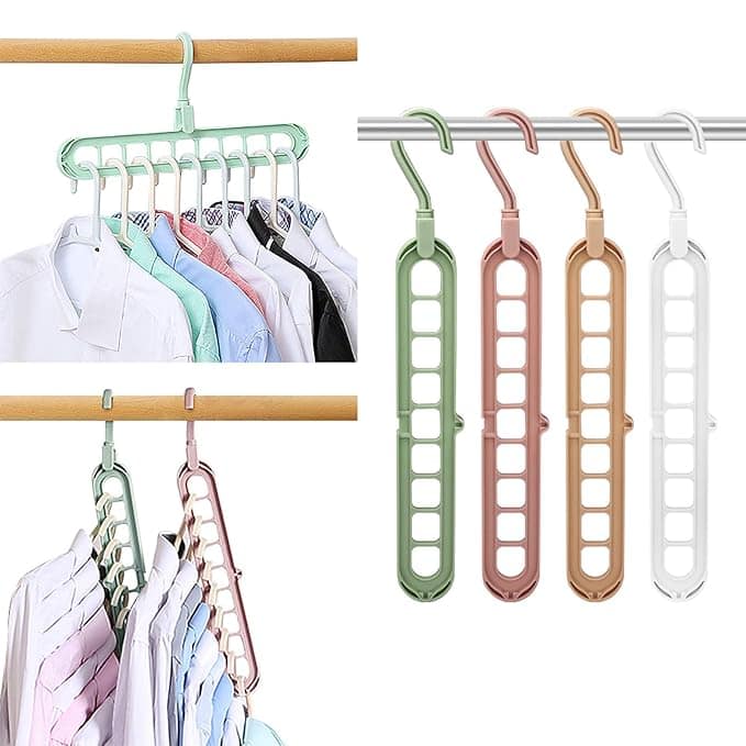 FIFATA Magic Space Saving Hangers – 9 Slot Multifunctional Wardrobe Organizer for Shirts Pants Dresses and Coats