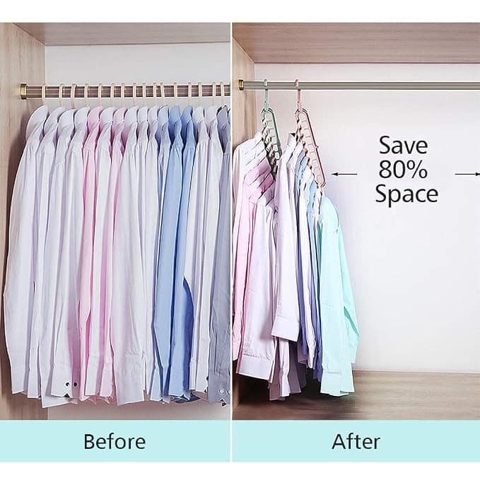 FIFATA Magic Space Saving Hangers – 9 Slot Multifunctional Wardrobe Organizer for Shirts Pants Dresses and Coats view 2
