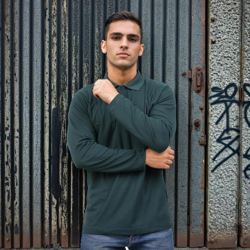 Men Polo T-Shirt Full Sleeves Dark Green