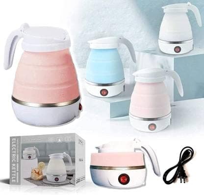 Combo Pack Silicon folding Kettle 600Ml and Vaccum Flask Set (500ML) With 3 Mugs Electric Kettle (0.6 L, Multicolor) view 2