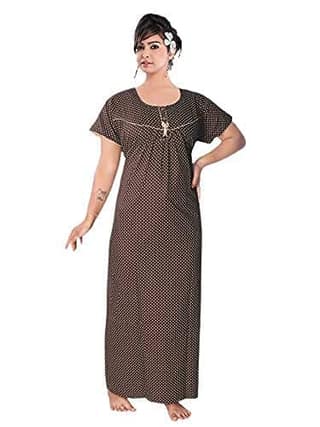 VALENCIA SLEEPWEAR Women Printed Pure Cotton Nighty Night Gown Maxi l/XL Off-White