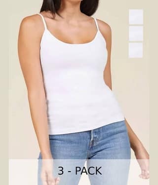 Inner Element Pack of 3 White Camisole Slip Cotton Camisoles ( White )